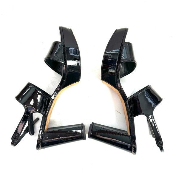 Stuart Weitzman Black Patent Leather Platform Sandal Heels Size 11 - Picture 5 of 10